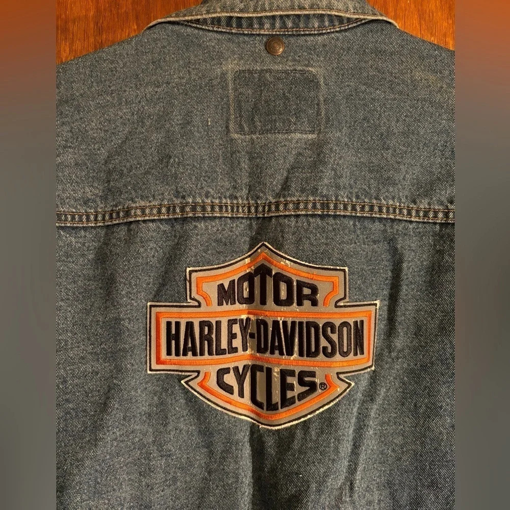 International Denim 3XL Jean Jacket with Harley Davidson patches